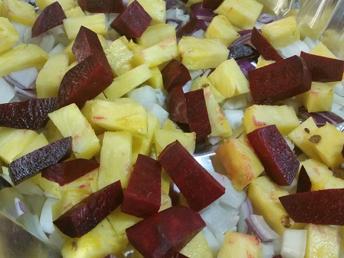 pineapple, beet and onion BBQ sauce