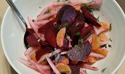 AIP Beet and mandarin orange salad with fresh dill and pickled daikon