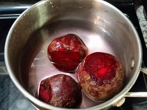 boil the beets with skin on