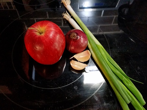 apple, garlic and red & green onions