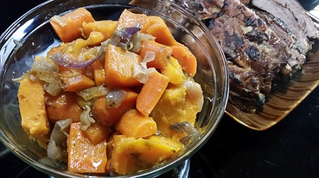 Warm sweet potato and onion salad